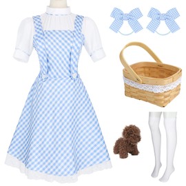 KUIRAN Costume for Women Fairytale Outfit with Bamboo Basket, Socks, Hair Bow, and Toy Puppy