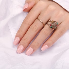 Polychrome&air Press On Nails Short Squoval ABS Natural Fit Fake Nails with Jelly Glue Reusable Manicure Glue On Nails Woman and Girl False Nails UV Cover Gel Glossy Nails 15Sizes 30PCS