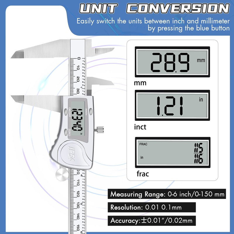 Simhevn Electronic Digital Calipers, inch and Millimeter Conversion,LCD Screen displays