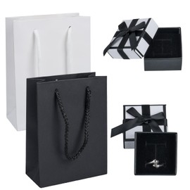 HUSAIHU 2Pcs Jewellery Gift Boxes with 2Pcs Gift Bags, 5x5x3cm Small Gift Boxes with Black Bow-Knot, Presents Gift Boxes for Ring Earrings Necklace Bracelet Jewellery Packaging Box (5x5x3cm+bag)
