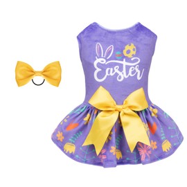 CuteBone Easter Dog Dress Velvet for Small Dogs Girl Flower Skirt Puppy Dresses Purple Dog Clothes CVA16L-D