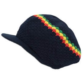 Rasta Hat Jamaica Marley Reggae Cap Rastafari Dreadlocks Tam Roots Cotton Africa (Navy - Rasta Line)