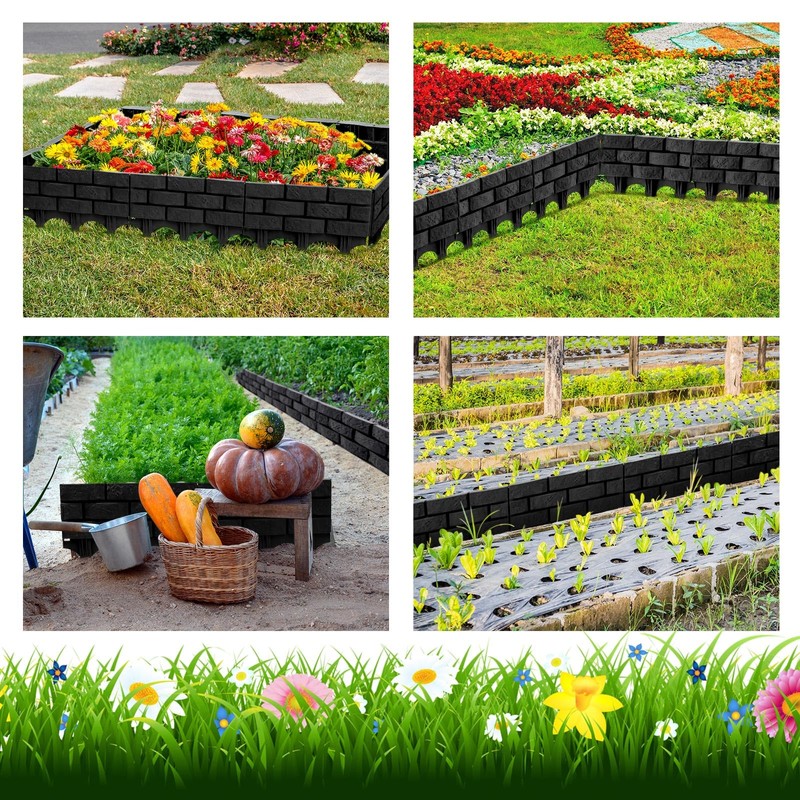 4 Pcs Black Faux Stone Garden Fence, Landscape Edging Border