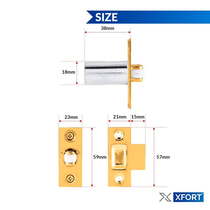 XFORT® Adjustable Roller Catch, Polished Brass Roller Ball Door Latch,