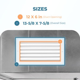 Rustproof 12x6 Inch Aluminum Vent Cover – Quiet Return Air Grille for Wall or Ceiling – Heavy Duty HVAC Register, Easy Install, Modern Design – Overall Size 13-5/8 x 7-5/8 – Fins are Not Adjustable