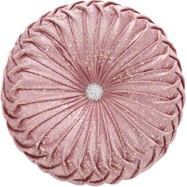 EUCIOR Round Throw Pillows,Blush Pink Pillows,Pink and Gold Throw Pillow,Soft Spandex Fabric,Pumpkin Pleated Handmade Pink Round Velvet Decorative Pillow for Sofa Bedroom Livingroom(Golden-Pink)