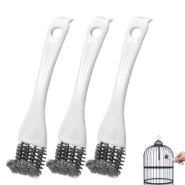 3pcs Bird Cage Brush Cleaner, Stainless Steel Bird Cleaning Brush Durable Droppings Removal Tool for Pet Parrot Fowl Cage Cleaning Accessory