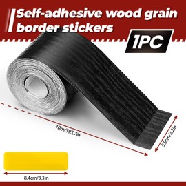 Roucerlin Black Wood Grain Wallpaper Border, Waterproof PVC Mirror Frame Peel and Stick, Self Adhesive Removable Mirror Trim Border for Bathroom Bedroom Skirting (2 * 393 in)