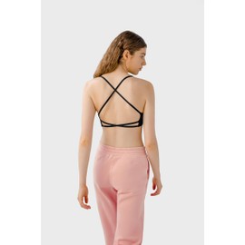 AMRIY Women's Low Support Sports Bra Deep U Neck Criss Cross Back Strappy Yoga Bra with Removable Pads Black,8