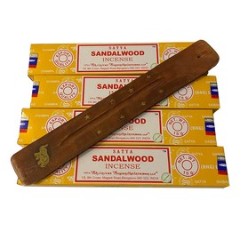 VIE Satya Incense Sticks, 4 Packs x 15g, with Incense Holder, Sandalwood