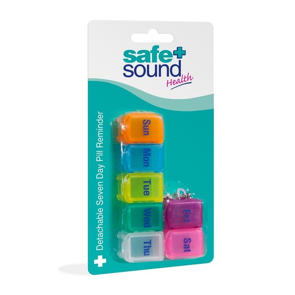Safe and Sound Small 7 Day Pill Box, Detachable Pocket