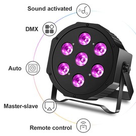 DELIBANG RGBW LED Par Spotlight, 7 LED Par Headlights, Stage Light, Party Light Effects with Remote Control for Disco, DJ, Party, Wedding, Christmas, Haloween