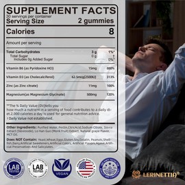 Magnesium Glycinate 500 mg for Adults - Plus D3,B6 & Zinc - Magnesium Glycinate Gummies,High Absorption - Support for Relaxation,Brain,Bone & Immunity Health - Sugar Free - 120Cts