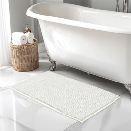 SUBRTEX Bathroom Rugs Chenille Bath Rug Soft Short Plush Bath Mat Soft Shower Mat Water Absorbent Shower Mat Quick Dry Machine Washable(White 36"x24")