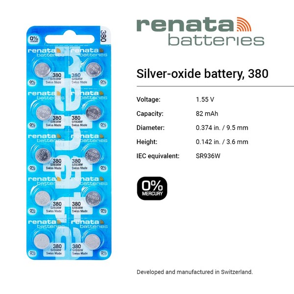 Renata Watch Battery Swiss Made Renata 380 or SR936SW 1.5V (2 Batteries, 380 or SR 936 SW)