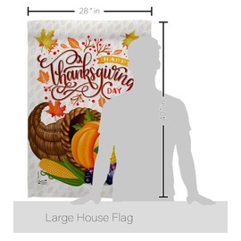 Thanksgiving Cornucopia House Flag - Pack Fall Turkey Give Thanks Gobble Pumpkin Season Autumntime USA Embroidery - Decoration Banner Small Garden Yard Gift Double-Sided Made In 28 X 40