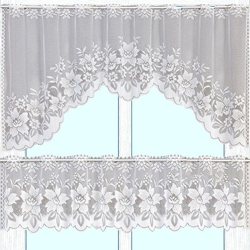 AIMALL 2PCS/Set White Lace Kitchen Home Window Cafe Curtain w