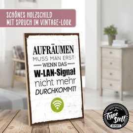 TypeStoff HS-00001 Wooden Sign with Saying "Aufräumen" [German Language]