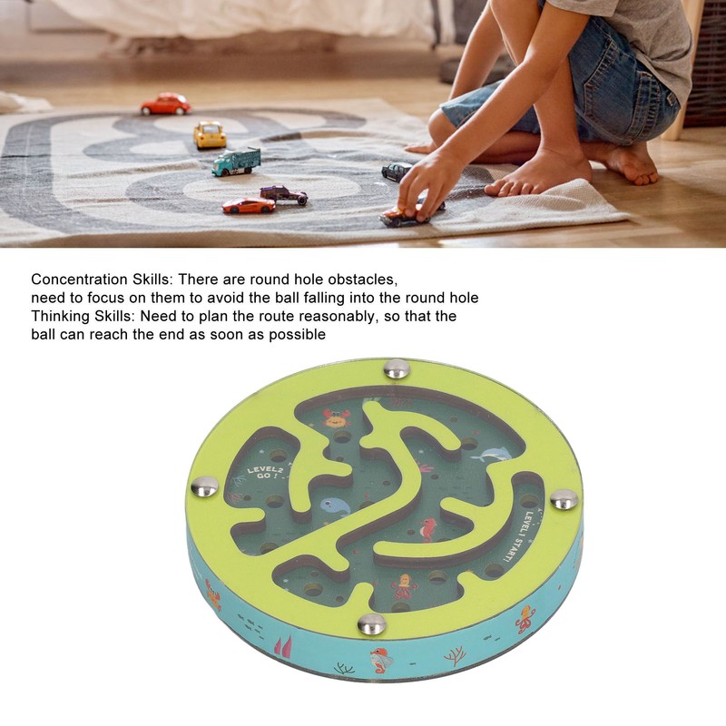 Balance Maze Game Double Sided Educational Round Portable Wooden Ball
