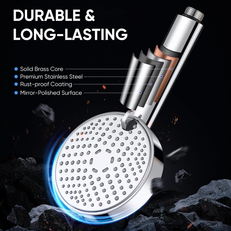 Cobbe® All Metal Handheld Shower Head, 3 Spray Settings, Mirror