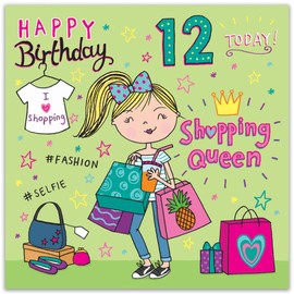Twizler 12th Birthday Card for Girls - Shopping - Age 12 Happy Birthday Card for Girl - Daughter 12 Year Old Childrens Card - Granddaughter Birthday Card Age Twelve Tween