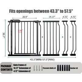 Extra Wide Baby Gate, 52.7-57.5 Inch, Large Walk Through, Black Metal, Pressure Mounted, Long Safety Dog Gate for House Doorways & Stairs