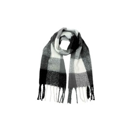Oversize Blanket Checkered Plaid Scarf For Winter, Chunky Long Plaid Winter Scarf, Womens Scarf & Wrap (Black/Gray)