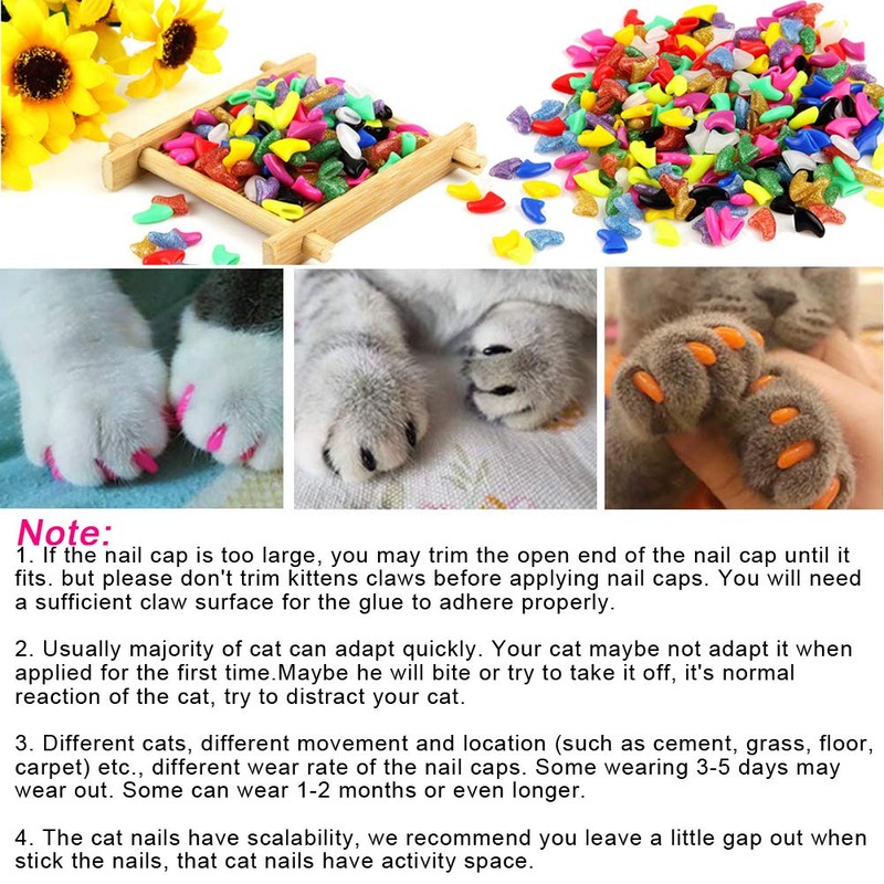 VICTHY 100pcs (10 Colors) Cat Nail Caps, Cat Claw Caps