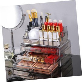 WOONEKY Stackable Storage Box Drawer-type Organizer for Cosmetics Jewelry and Desk Sundries Design Grey for Bathroom and Bedroom Storage