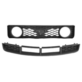 JMTAAT 2 Pcs Front Upper + Lower Grille Compatible with 2005-2009 Ford Mustang GT Replacement for FO1200422 FO1036114 6R3Z8200BA 7R3Z17K945BA Plastic(PP) Bumper Grill w/Round Headlight Holes Black