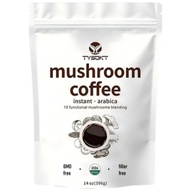 Tysokt Organic Mushroom CoffeePowderPremium Arabica Coffee with 10Mushroom Blend (Lion's Mane, Chaga, Reishi,&More) - Size: 14oz Tysokt Organic Mushroom Coffee