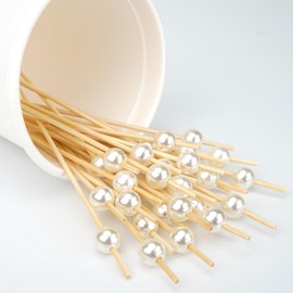 DecorWoo 100 Pcs Cocktail Picks, Decorative Pearl Toothpicks, for Holiday Valentines Day Theme Party Wooden Long Cocktail Sticks Appetizers Fruits Drink Garnish Decorations Party Supplies (4.7 Inch)