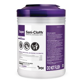 Super Sani-Cloth Germicidal Disposable Wipe - Fast 2-Minute Contact Time, Great for High-Touch Surfaces and Devices - Large Canister, 6 in. x 6.75 in., 160 Wipes, 3 Packs, 480 Total