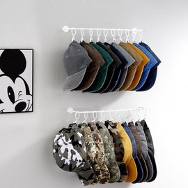 Hat Rack Wall Cap Organizer - Baseball Hat Racks Display Holder with 40 Hooks - Modern Metal Black Hats Storage Wall Mounted Caps Hanger Set of 4 for Closet Door Bedroom Entryway Laundry(White)