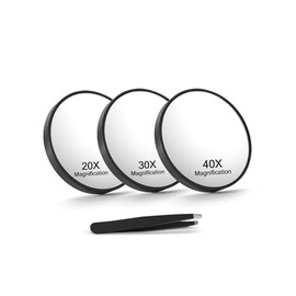 Macaki Espejo de aumento 20X/30X/40X con ventosas y pinzas, espejo de maquillaje con aumento de viaje de 3.5 pulgadas, negro, 3 unidades