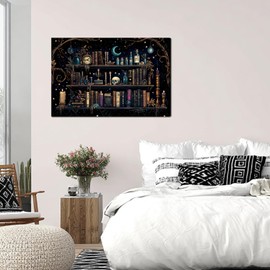 KFYMP Witchy Bookshelf Wall Art – Gothic Canvas Print – Dark Aesthetic Witch Decor – Potion Shelf Painting for Bedroom Living Room – 16x24 Inch