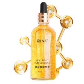 BLUE LOVE 24K Gold Foil Hyaluronic Acid Face Serum, Anti-Aging 24k Gold Essence Serum, Skin Care Glow Booster Serum Hyaluronic Acid for Dark Spots, Deeply Moisturizing Facial Serum, 3.38 fl oz