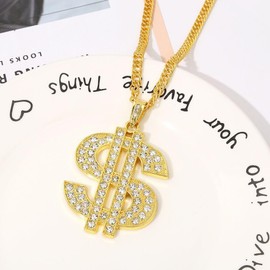 FORUBUS Bold Gold Dollar Sign Pendant Necklace - Hip Hop Style Rhinestone Money Charm Chunky Chain Necklace Women Men Rapper Bar Party Jewelry-gold
