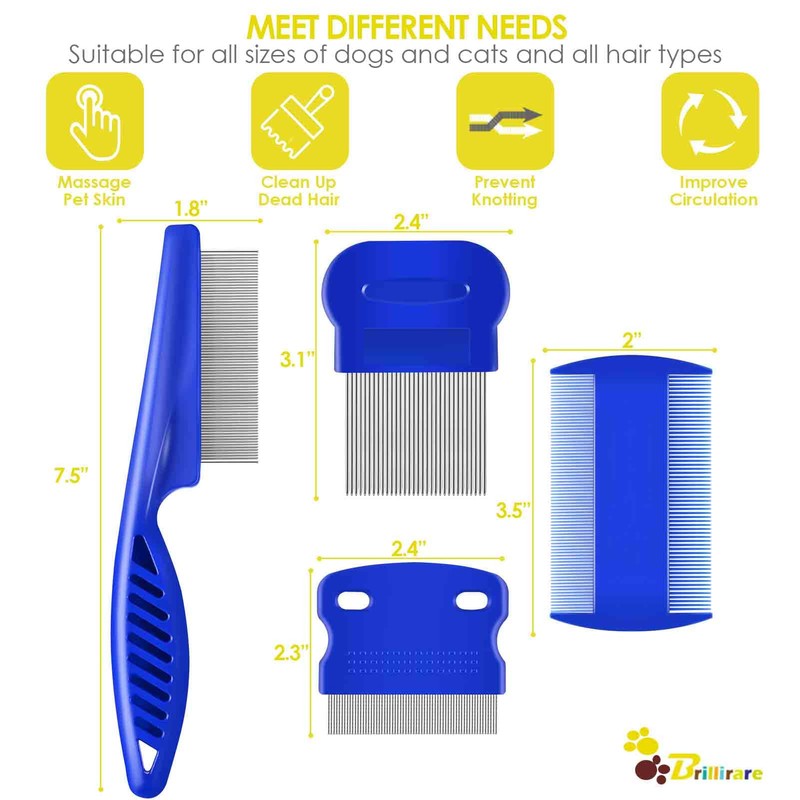 BRILLIRARE 4 Pack Flea Lice Comb, Stainless Steel Dog Cat