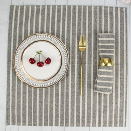 INFEI Broad Striped Cotton Blended Dinner Cloth Napkins - Set of 12 (17 x 17 inches) - for Events & Home Use (Rust Red)