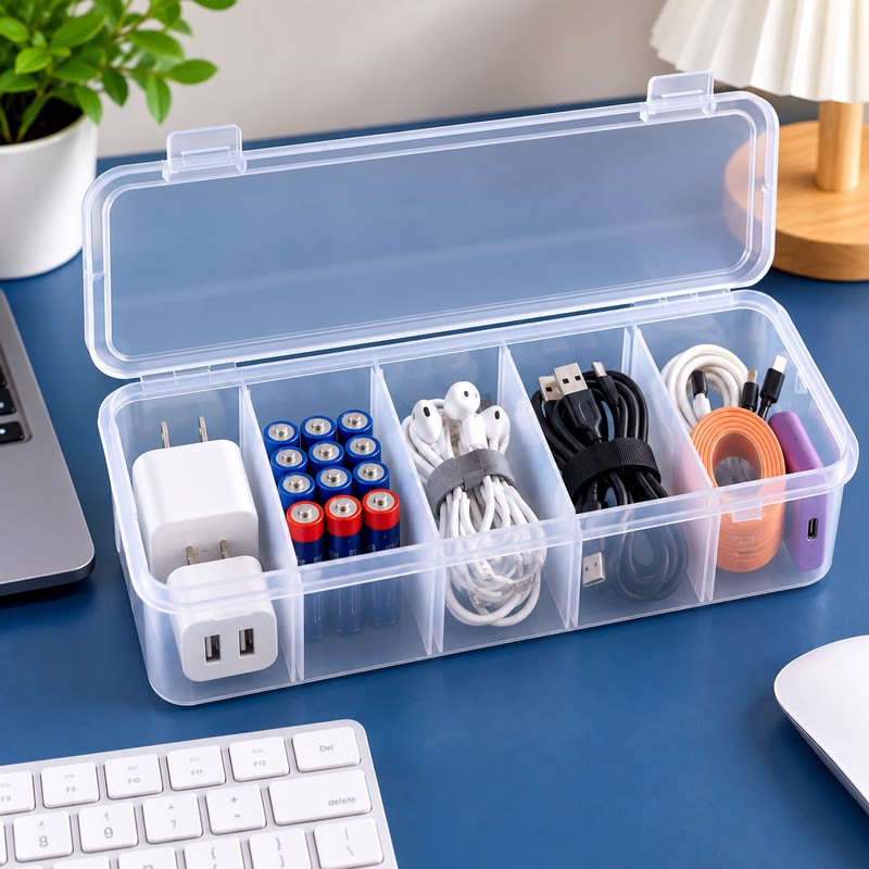 Clear Cable Organizer Box for Charging Cords and Accessories –