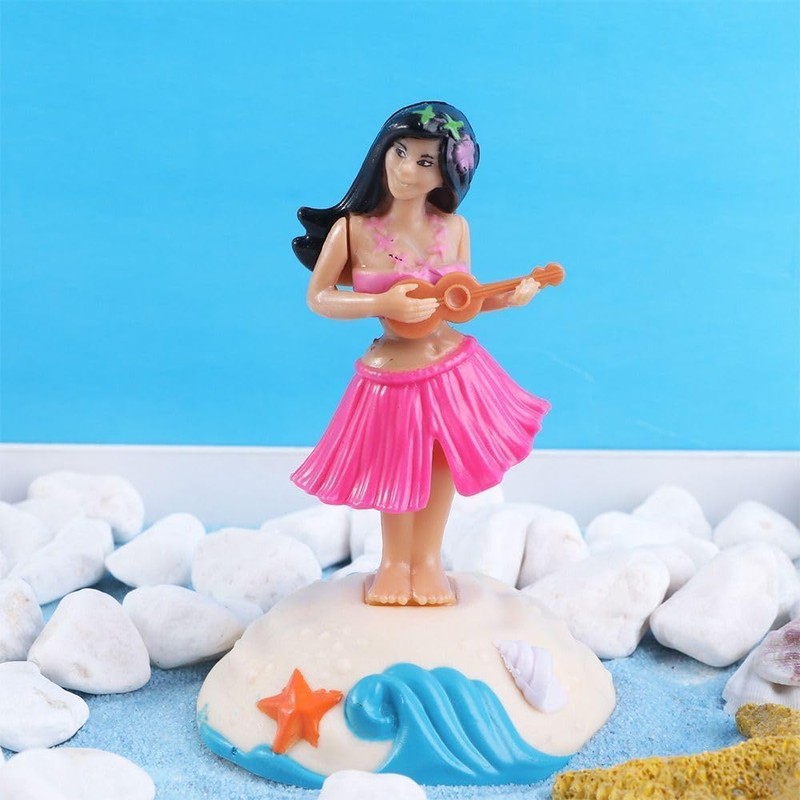 Pink Solar Powered Dancing Girl Swinging Hawaiian Girl Grass Skirt