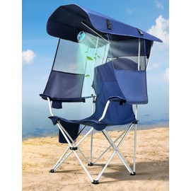 Docusvect Beach Chair with Canopy Shade and Fan – 360° Rotatable & 3-Speed Airflow, Camping Chair with Canopy and Powerful & Quiet Fan, Cup Holder, Side Pocket – Supports 330 LBS