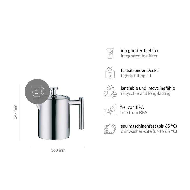alfi 2109000060 Teekanne Edelstahl poliert 0.6 L