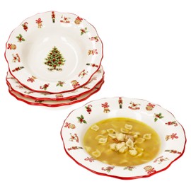 MamboCat Maestro Natale Set of 4 Soup Bowls, 350 ml, Deep Italian Ceramic Plates for 4 People with Christmas Decoration, Plates for Salad, Soup, Rice & Pasta for Christmas, Advent and Santa Claus