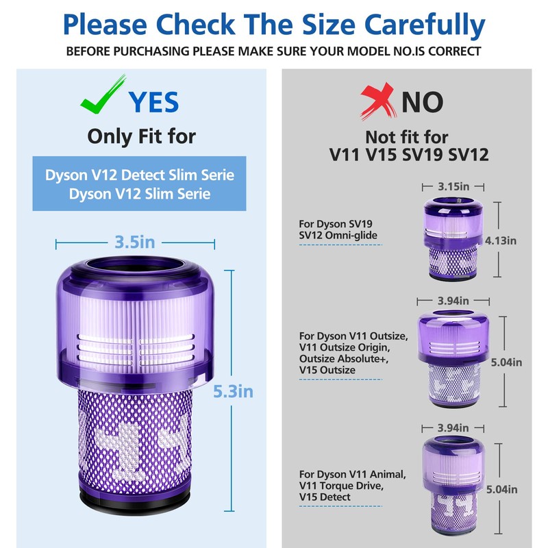 2 Pack Replacement Filters for Dyson V12 Detect Slim Absolute/Total