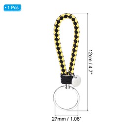 PATIKIL Braided Leather Keychain with Stainless Steel Key Ring Sleeve, PU Woven Wristlet Lanyard Strap Fob Keyring Holder for Car Bag Wallet Pendant, Black Yellow