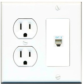RiteAV [ 2 GANG ] 15 Amp Duplex Round Power Outlet Phone CAT3 Jack Wall Plate