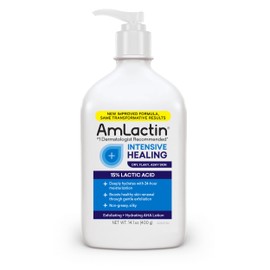 AmLactin AmLactin Intensive Healing Body Lotion for Dry Skin, 14.1 oz Pump Bottle, 2-in-1 Exfoliator & Moisturizer with Ceramides & 15% Lactic Acid for Relief from Dry Skin (Packaging May Vary)