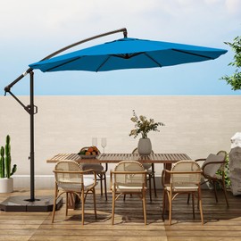 wikiwiki wikiwiki 10ft Patio Umbrellas Offset Outdoor Umbrella Cantilever Hanging Umbrellas w/Infinite Tilt, Fade Resistant Waterproof RECYCLED FABRIC Canopy & Cross Base, for Yard, Garden & Deck, Royal Blue